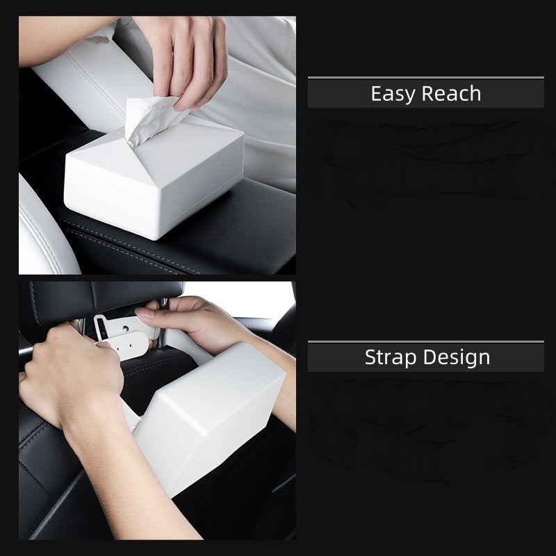 Vehicle Tissue Box Holder with Strap for Tesla Model Series, Silicone