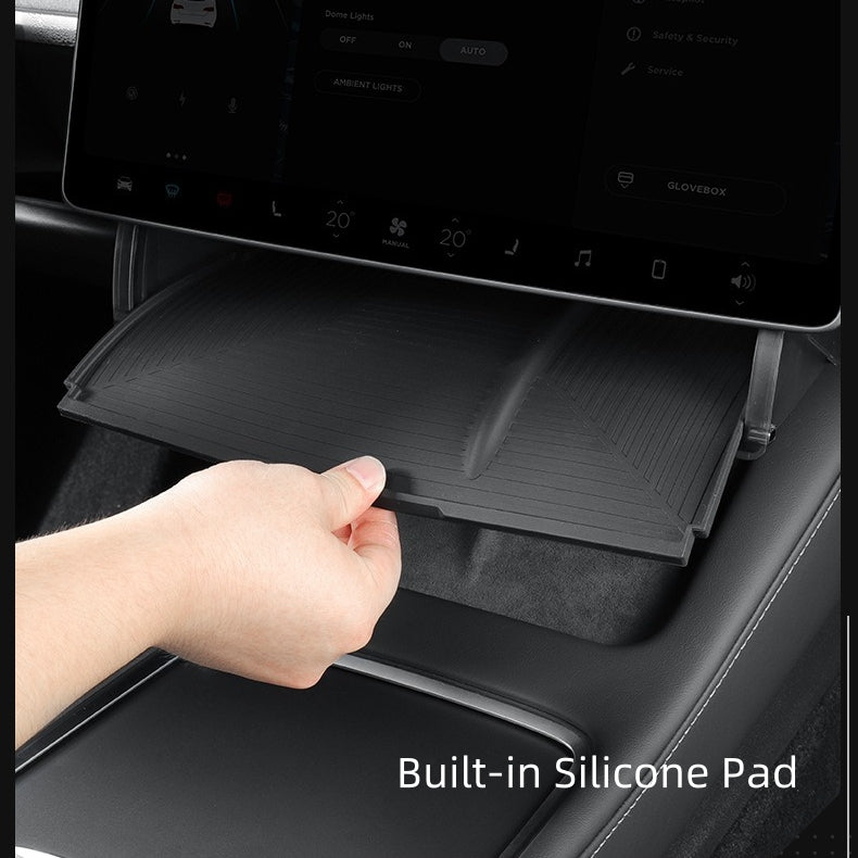 Center Console Screen Storage Box for Tesla Model Y and Model 3, ABS & Silicone