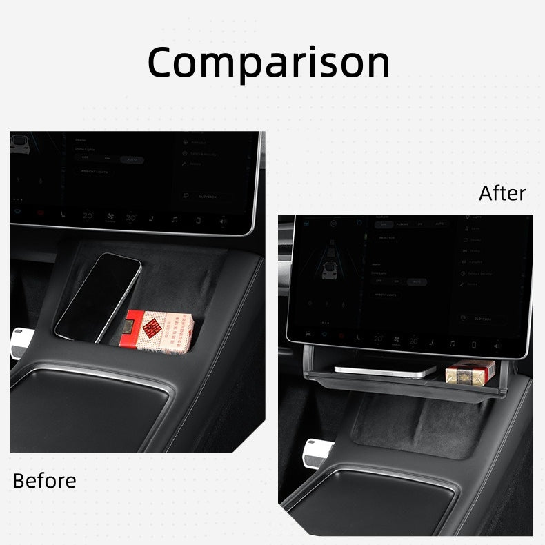 Center Console Screen Storage Box for Tesla Model Y and Model 3, ABS & Silicone
