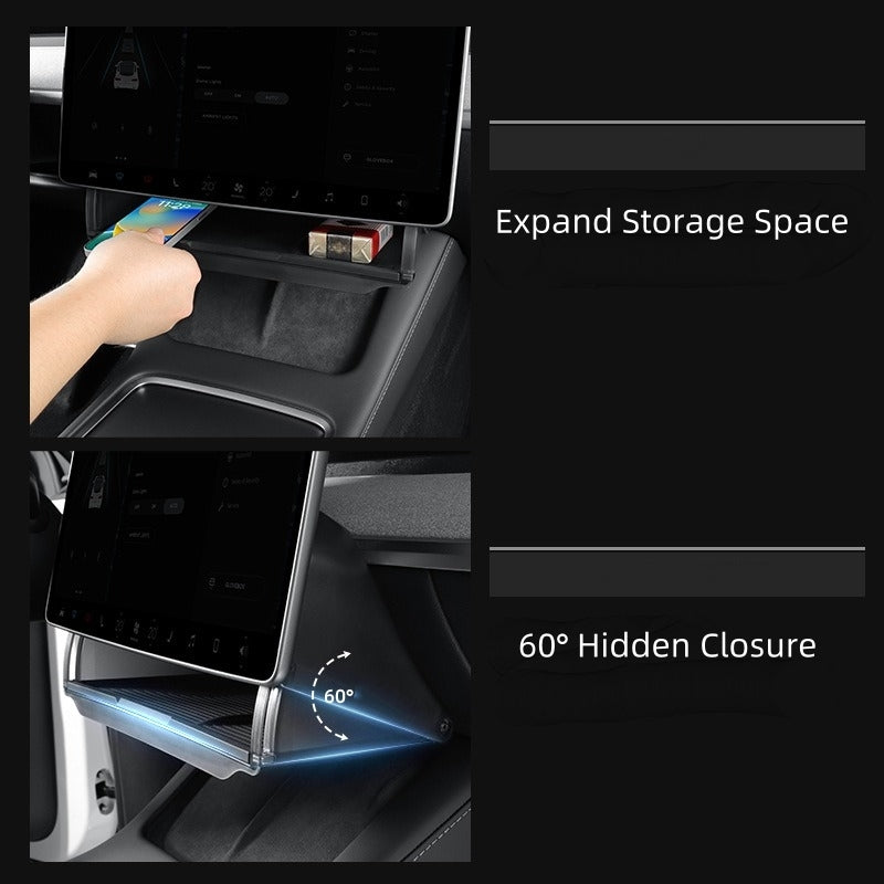 Center Console Screen Storage Box for Tesla Model Y and Model 3, ABS & Silicone