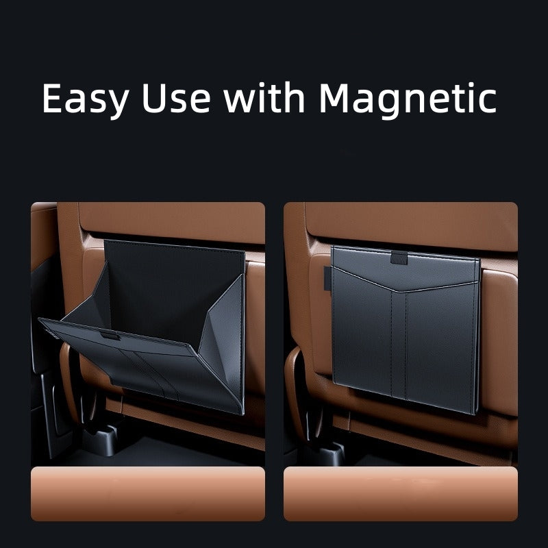 Foldable Trash Bag with Magnetic Closure and Hooks for Car, Leather