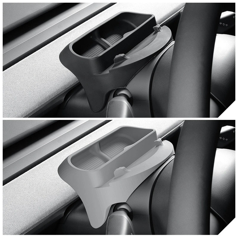Car organizer tray in a vehicle interior.