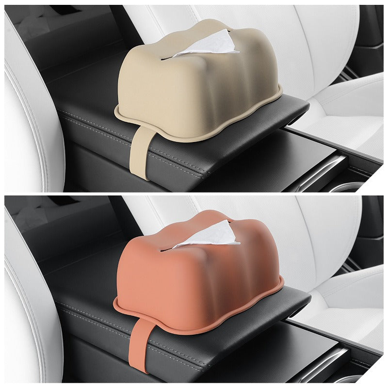 Waterproof Tissue Box Holder with Strap for Tesla Model 3/Y/X/S, Silicone
