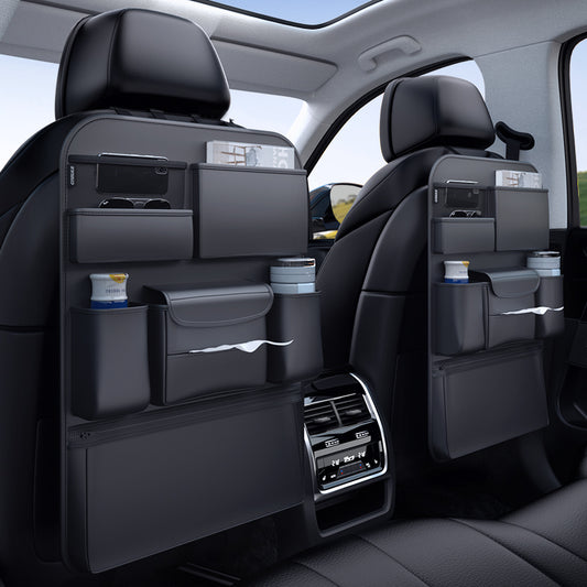 Multi-functional Leather Organizer Bag for Car Seat Back, Black