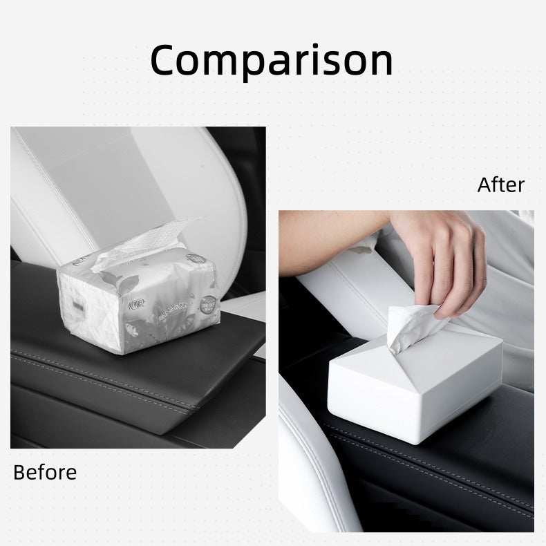 Vehicle Tissue Box Holder with Strap for Tesla Model Series, Silicone