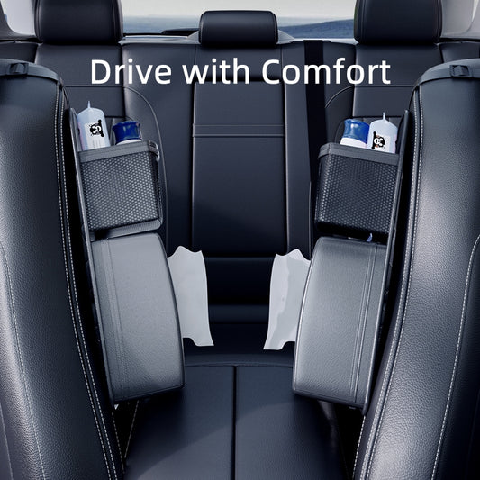 Leather Car Tissue Box Holder with Mesh Pocket for Seats, Black