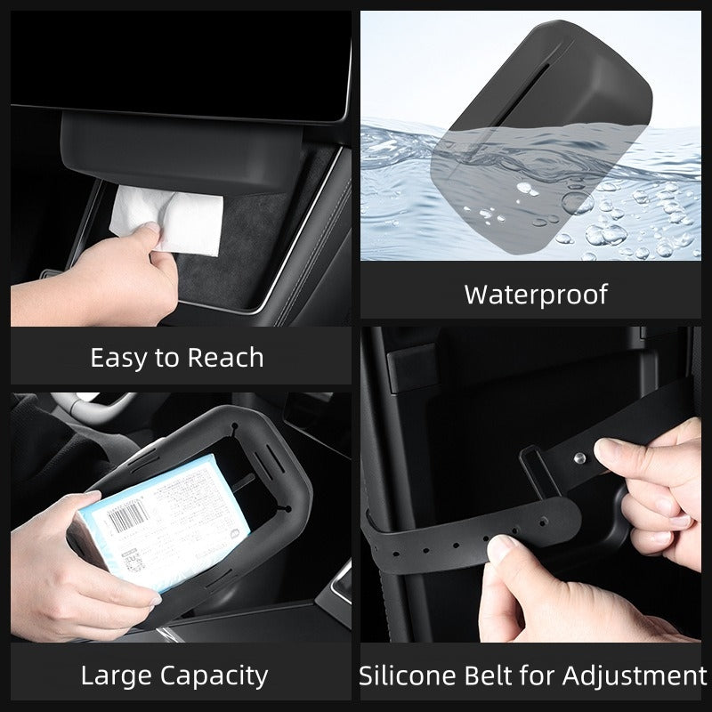 Waterproof Tissue Box Holder with Strap for Tesla Model Y, Silicone