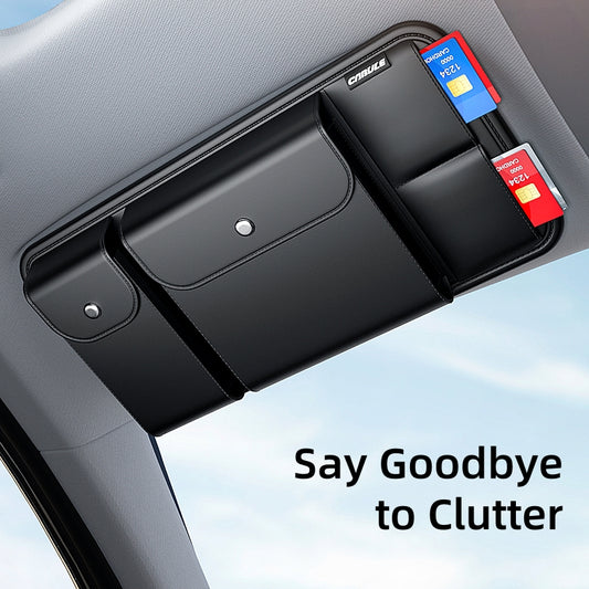 Car Sun Visor Organizer for Sunglasses and Cards, Leather, Black