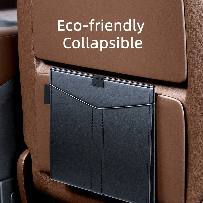 Foldable Trash Bag with Magnetic Closure and Hooks for Car, Leather