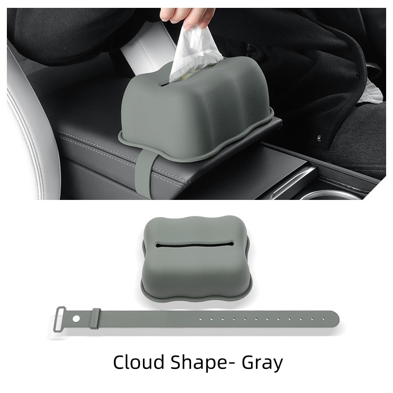 Waterproof Tissue Box Holder with Strap for Tesla Model 3/Y/X/S, Silicone