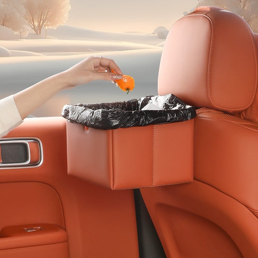 Foldable Trash Box Organizer with Strap for Car, Leather
