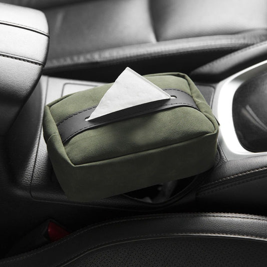 Tissue Box Holder with Zip and Strap for Car, Suede Leather