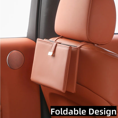 Foldable Trash Box Organizer with Strap for Car, Leather