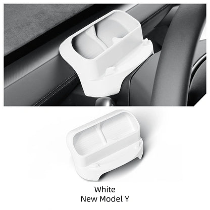White car organizer tray with 'White New Model Y' text below.