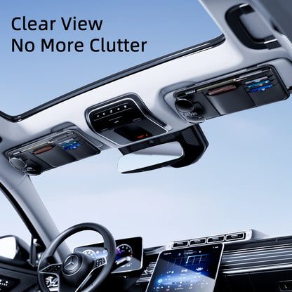 Car Sun Visor Organizer Bag for Sunglasses and Cards, Leather, Black