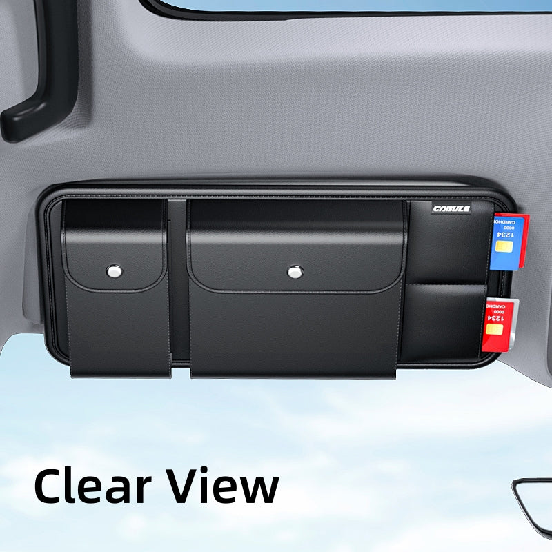 Car Sun Visor Organizer for Sunglasses and Cards, Leather, Black