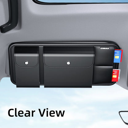 Car Sun Visor Organizer for Sunglasses and Cards, Leather, Black