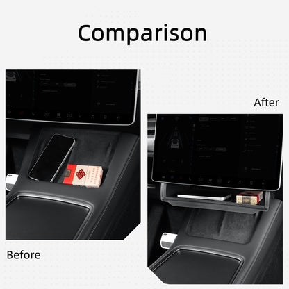 Center Console Screen Storage Box for Tesla Model Y and Model 3, ABS & Silicone