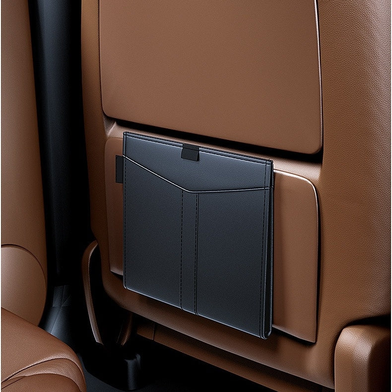 Foldable Trash Bag with Magnetic Closure and Hooks for Car, Leather