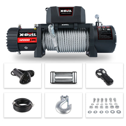 X-BULL Electric Winch with Steel Cable Wireless Remote, Off-Road 4WD, 12000 LBS, 12V DC, 6.0HP