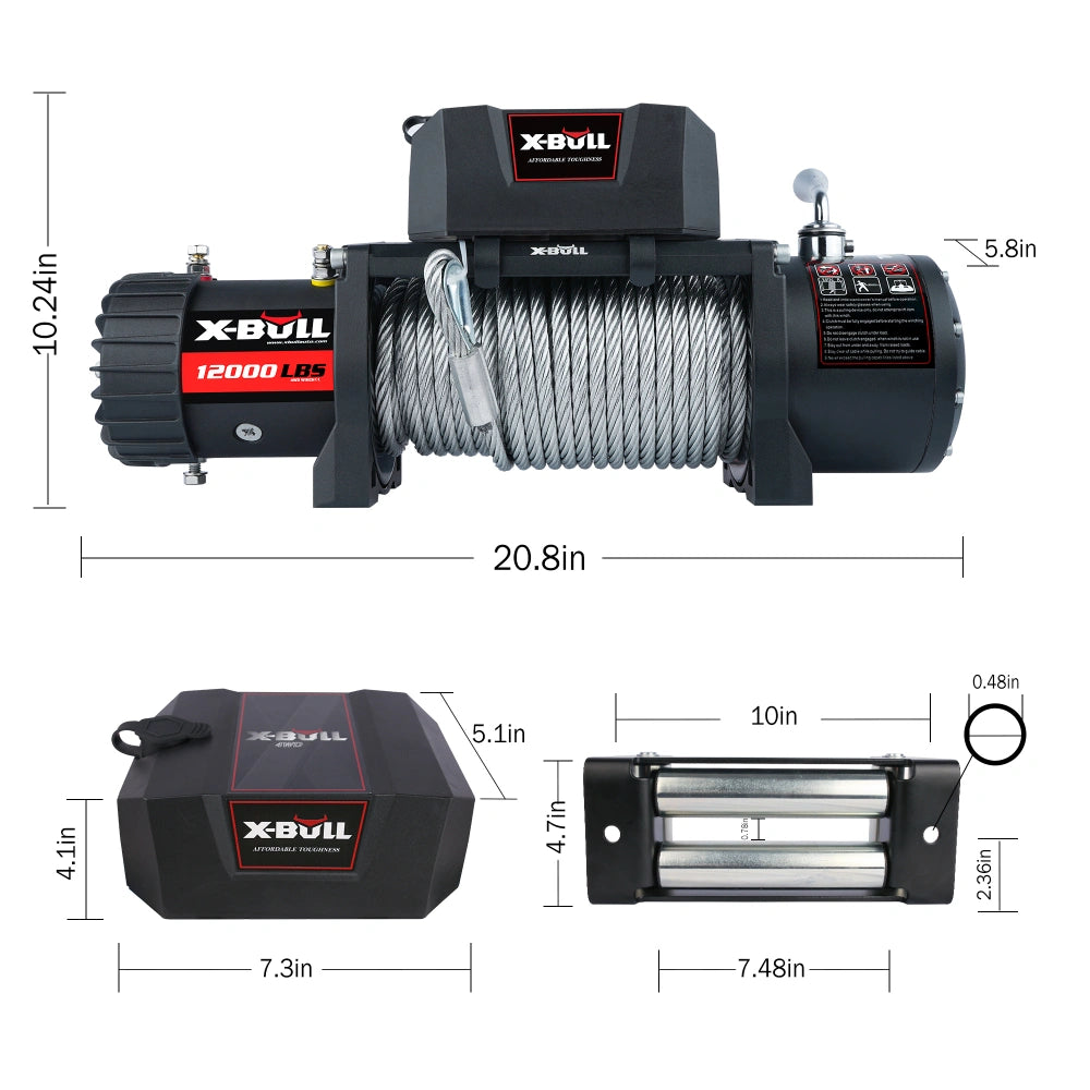 X-BULL Electric Winch with Steel Cable Wireless Remote, Off-Road 4WD, 12000 LBS, 12V DC, 6.0HP