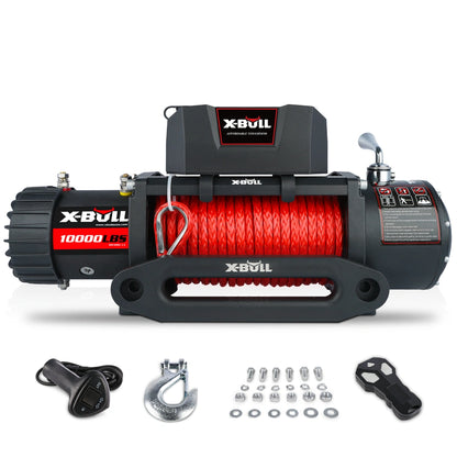 X-BULL Electric Winch with Synthetic Rope for Towing Truck Off Road, 10000 LBS Load Capacity, 12V, 5.6hp