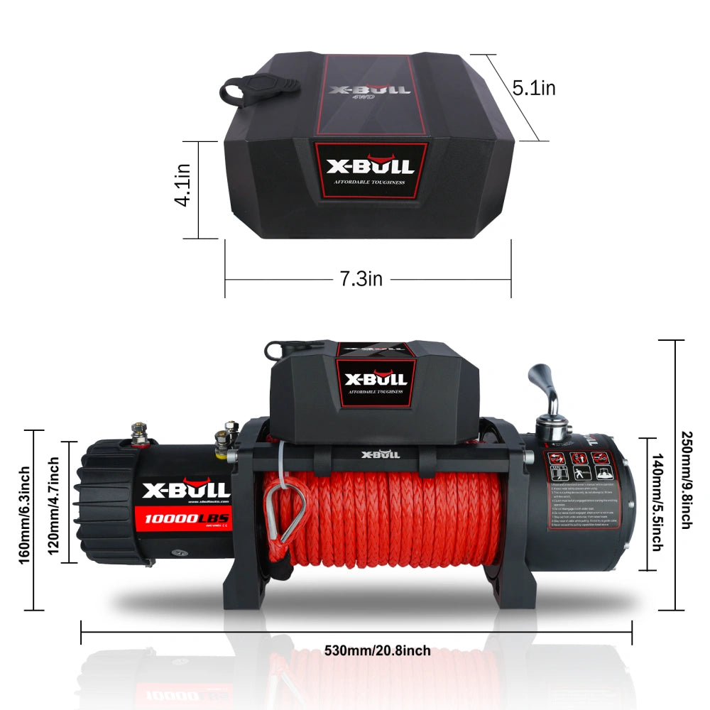 X-BULL Electric Winch with Synthetic Rope for Towing Truck Off Road, 10000 LBS Load Capacity, 12V, 5.6hp