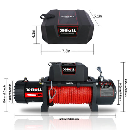 X-BULL Electric Winch with Synthetic Rope for Towing Truck Off Road, 10000 LBS Load Capacity, 12V, 5.6hp