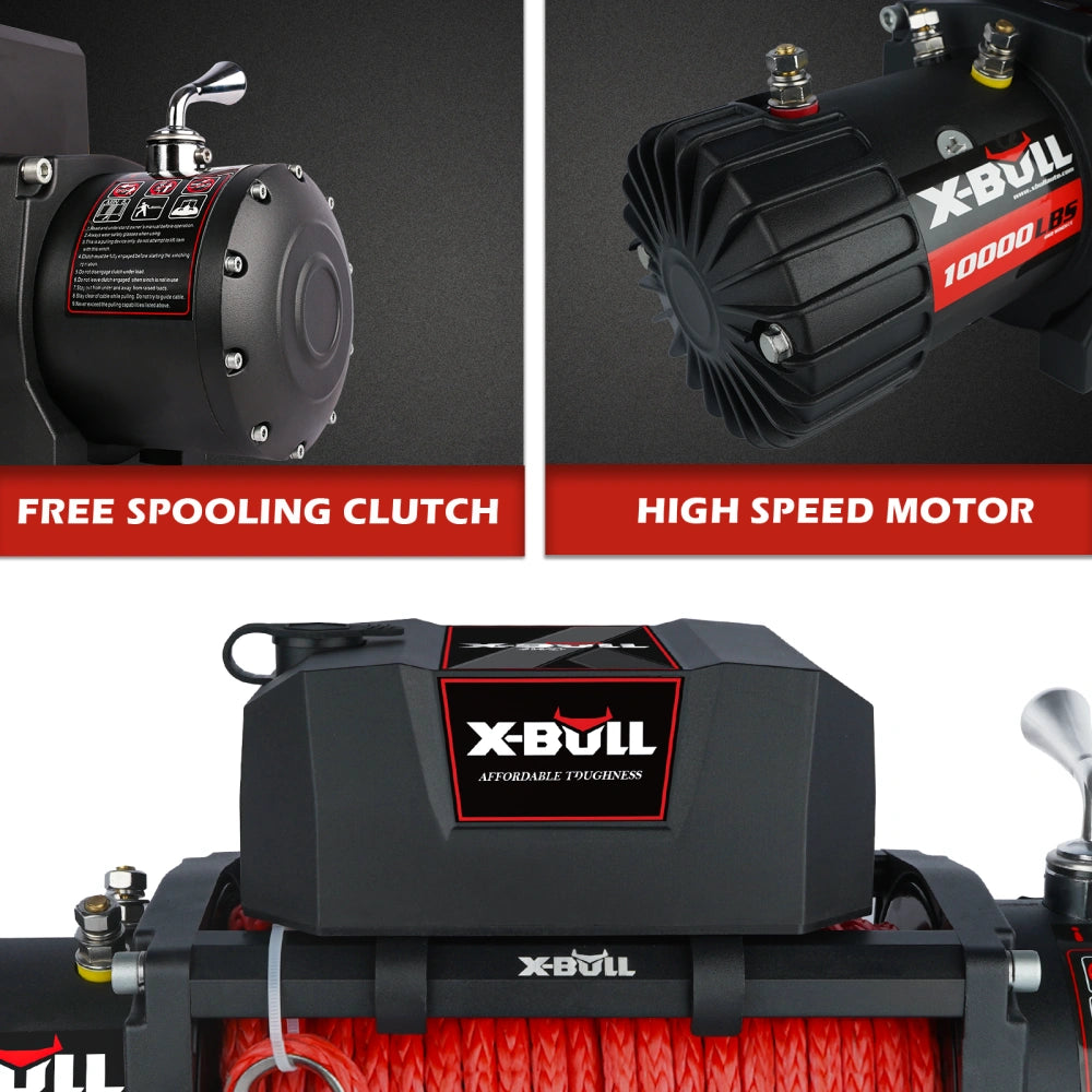 X-BULL Electric Winch with Synthetic Rope for Towing Truck Off Road, 10000 LBS Load Capacity, 12V, 5.6hp