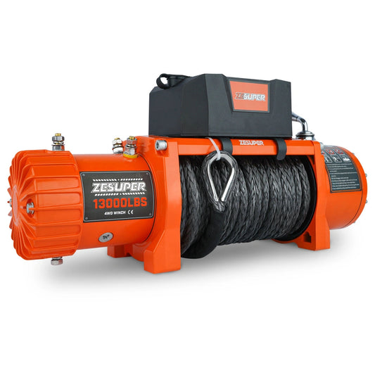 ZESUPER Waterproof Electric Winch with Synthetic Rope for Off Road, Warless Remote and Corded Control, 13000 lb. Load Capacity, 12V, IP67