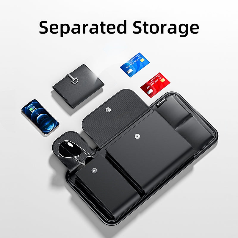 Car Sun Visor Organizer for Sunglasses and Cards, Leather, Black