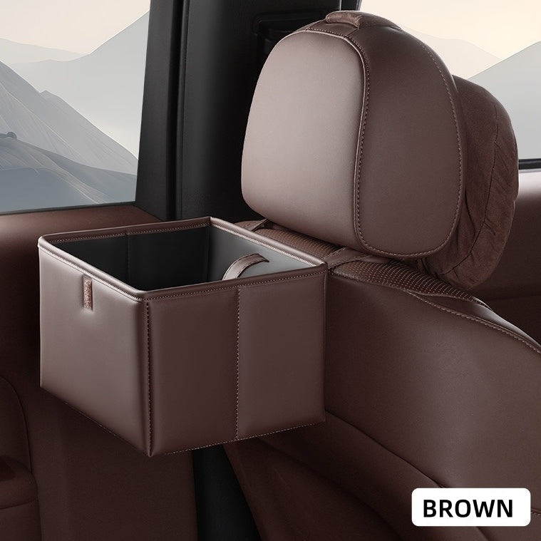 Foldable Trash Box Organizer with Strap for Car, Leather