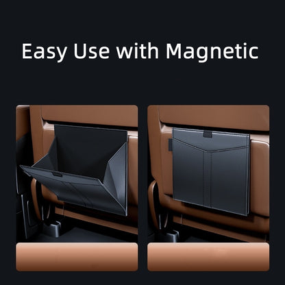 Foldable Trash Bag with Magnetic Closure and Hooks for Car, Leather
