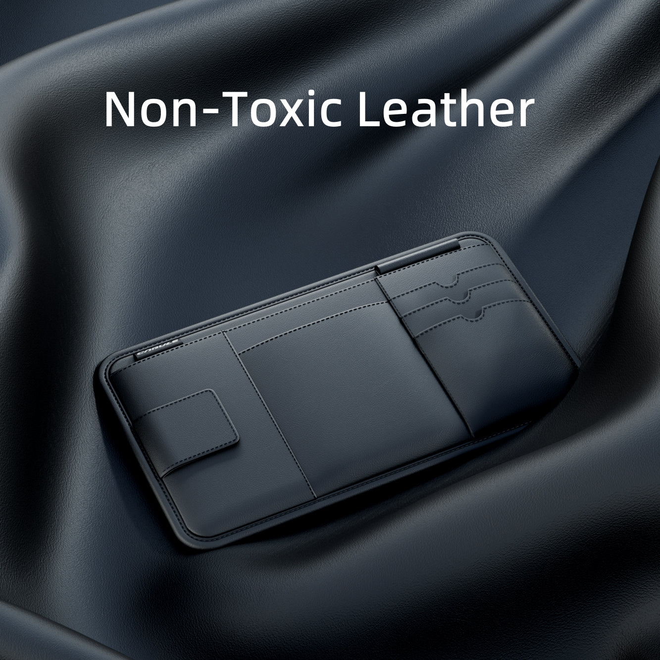 Car Sun Visor Organizer Bag for Sunglasses and Cards, Leather, Black