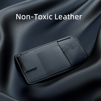 Car Sun Visor Organizer Bag for Sunglasses and Cards, Leather, Black