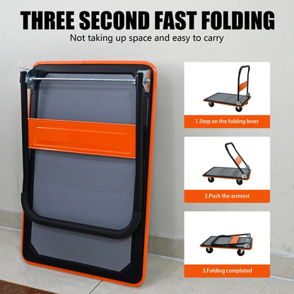 Foldable Heavy Duty Flatbed Cart for Loading, 660lbs Capacity, 360 Degree Swivel Wheels