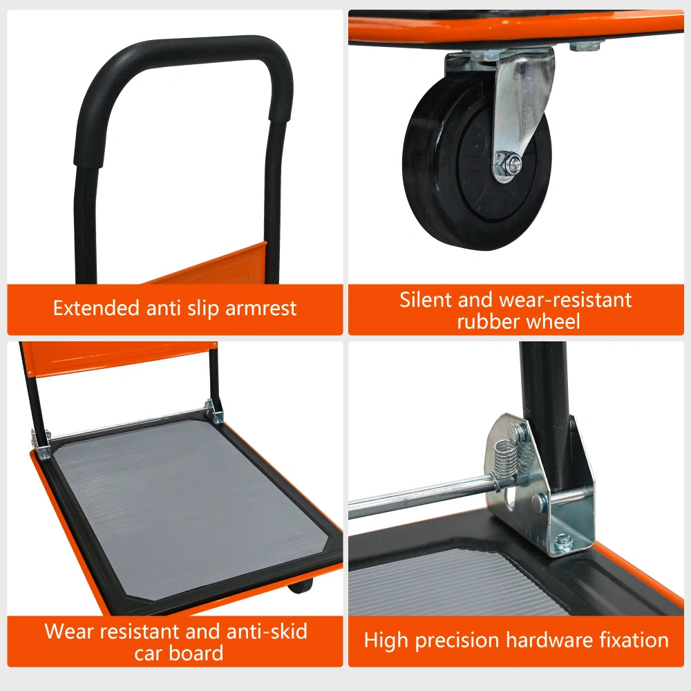 Foldable Heavy Duty Flatbed Cart for Loading, 660lbs Capacity, 360 Degree Swivel Wheels