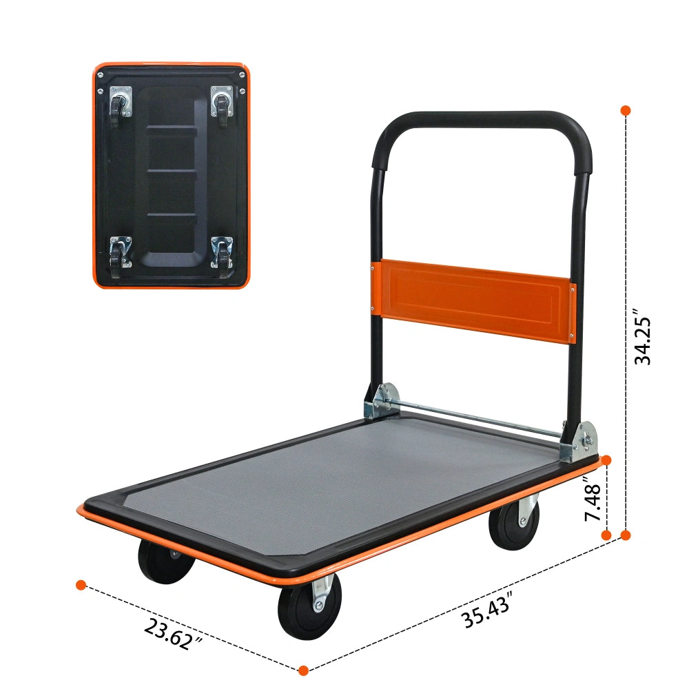 Foldable Heavy Duty Flatbed Cart for Loading, 660lbs Capacity, 360 Degree Swivel Wheels