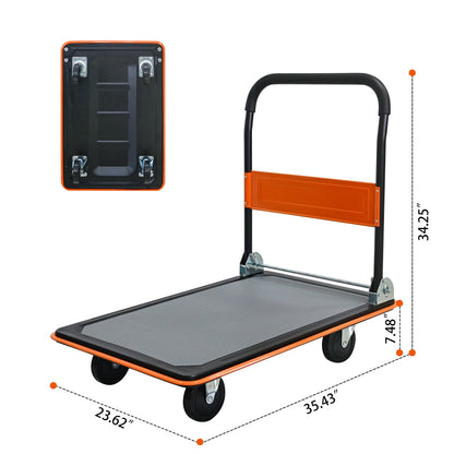 Foldable Heavy Duty Flatbed Cart for Loading, 660lbs Capacity, 360 Degree Swivel Wheels