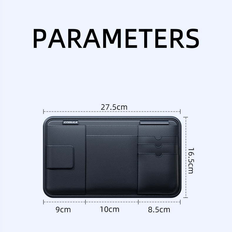 Car Sun Visor Organizer Bag for Sunglasses and Cards, Leather, Black