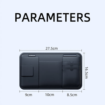 Car Sun Visor Organizer Bag for Sunglasses and Cards, Leather, Black