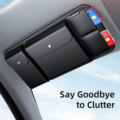 Car Sun Visor Organizer for Sunglasses and Cards, Leather, Black