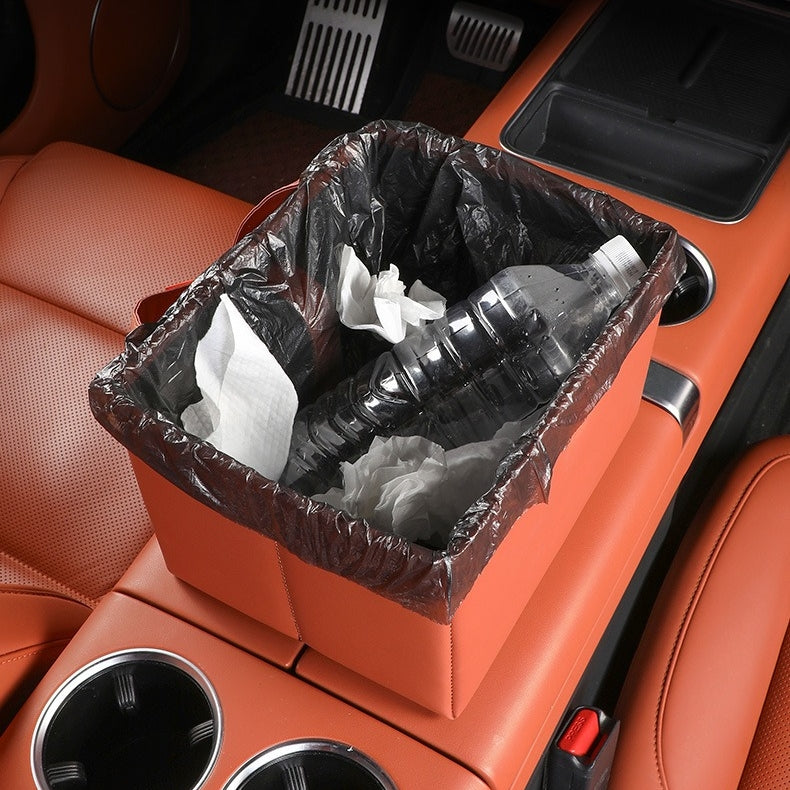 Foldable Trash Box Organizer with Strap for Car, Leather