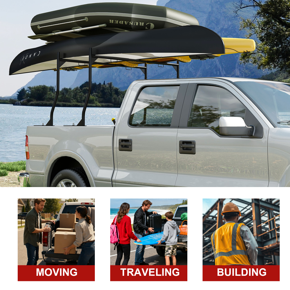 Heavy-Duty Universal Truck Cargo Rack, 900LB Capacity, No-Drill Installation, Adjustable 46-71 inch, Steel