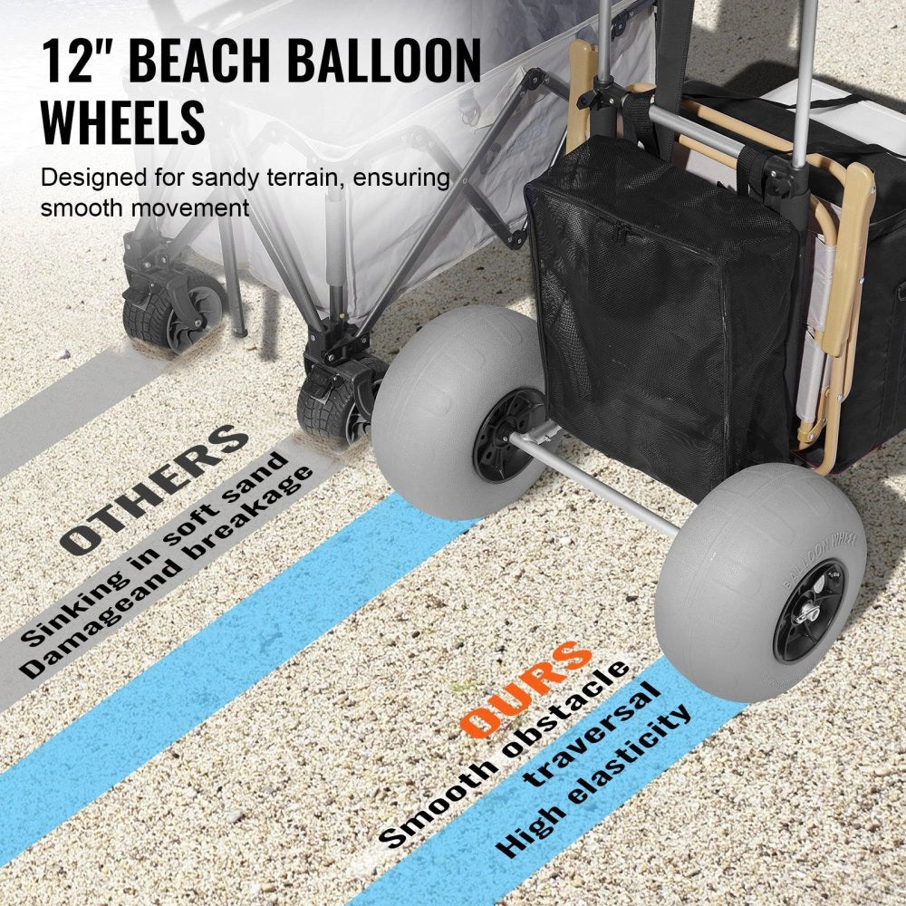 VEVOR Foldable Dolly with 12" Balloon Wheels and Pump for Beach and Camping, Adjustable Height, 165LBS Loading Capacity, Aluminum
