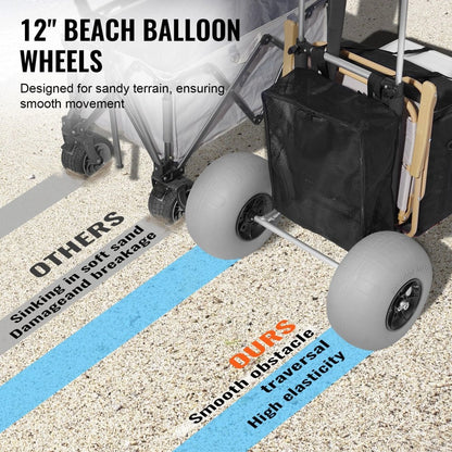VEVOR Foldable Dolly with 12" Balloon Wheels and Pump for Beach and Camping, Adjustable Height, 165LBS Loading Capacity, Aluminum