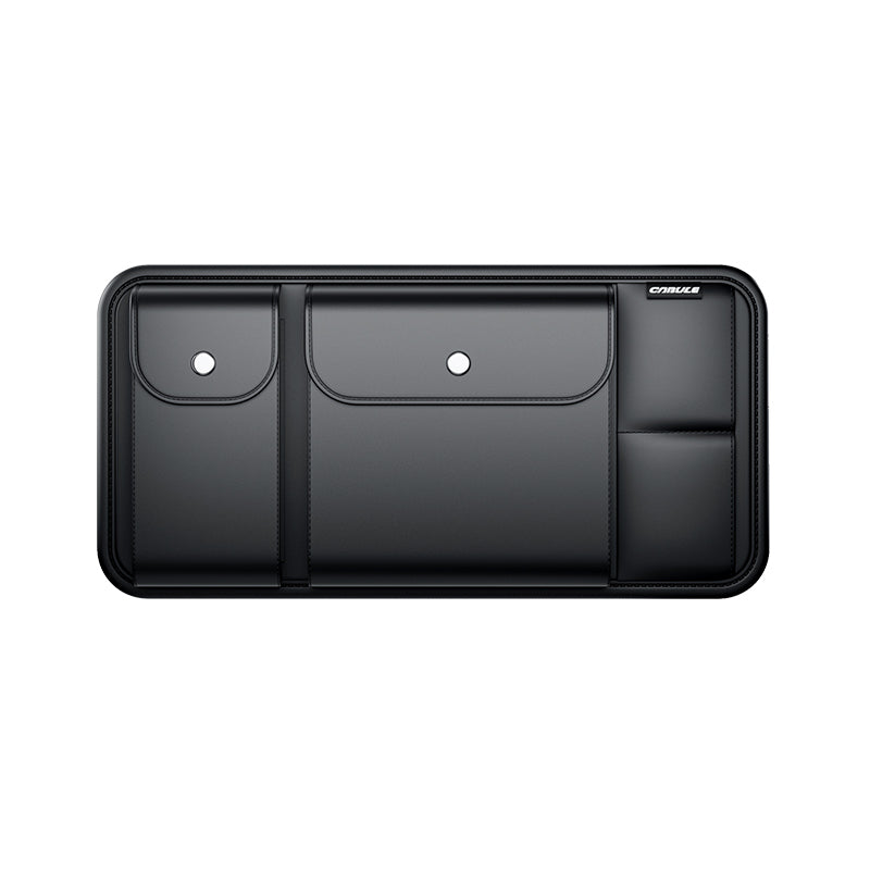 Car Sun Visor Organizer for Sunglasses and Cards, Leather, Black