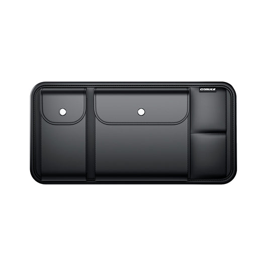 Car Sun Visor Organizer for Sunglasses and Cards, Leather, Black